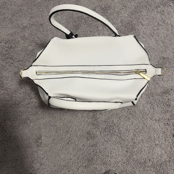 Charming Charlie White Faux Leather Satchel Purse Black Piping NWOT - Picture 3 of 9